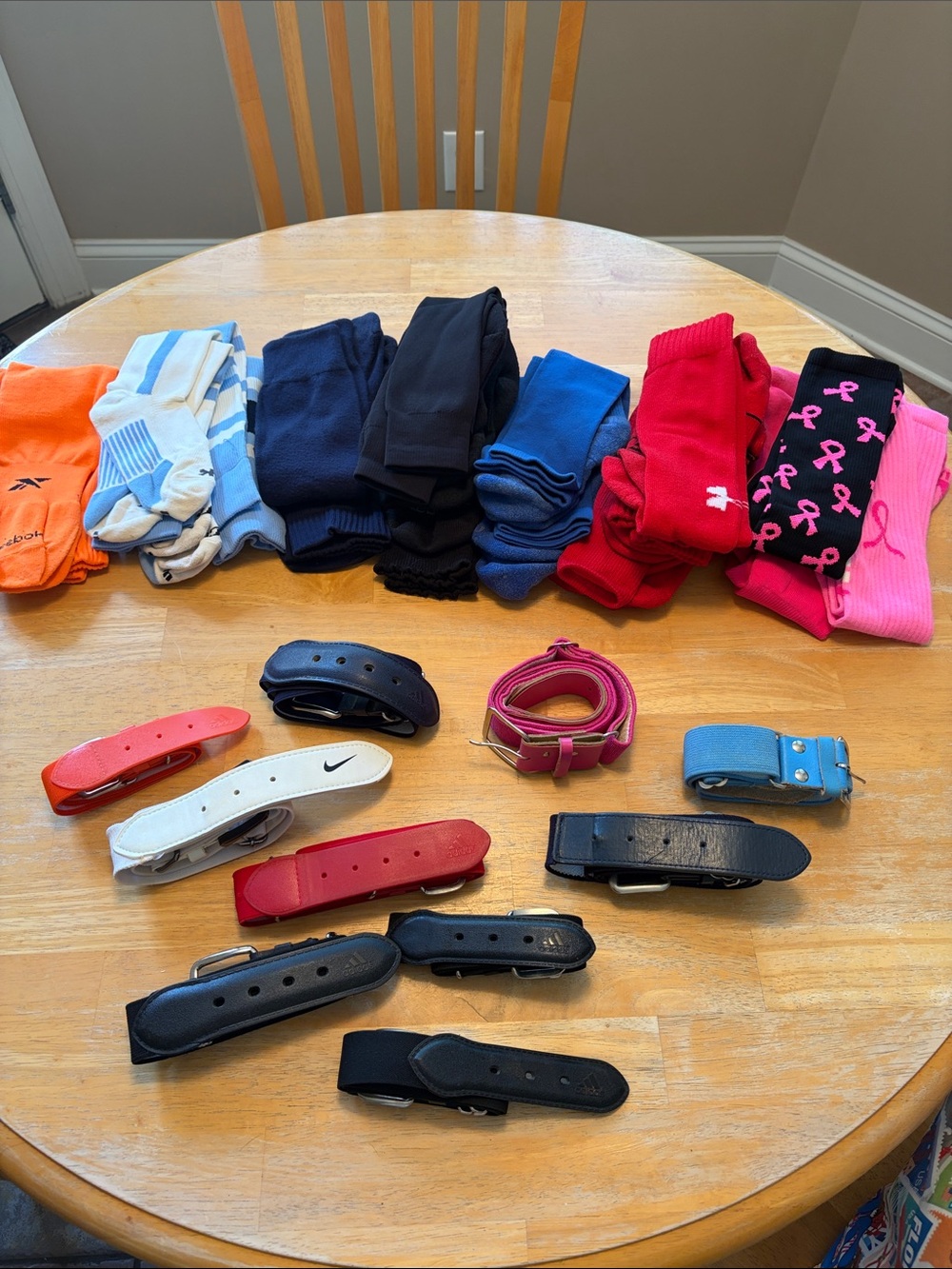 Softball Gear 18 pair socks & 10 belts